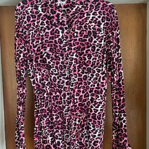 Pink Leopard Print Button-Up Shirt